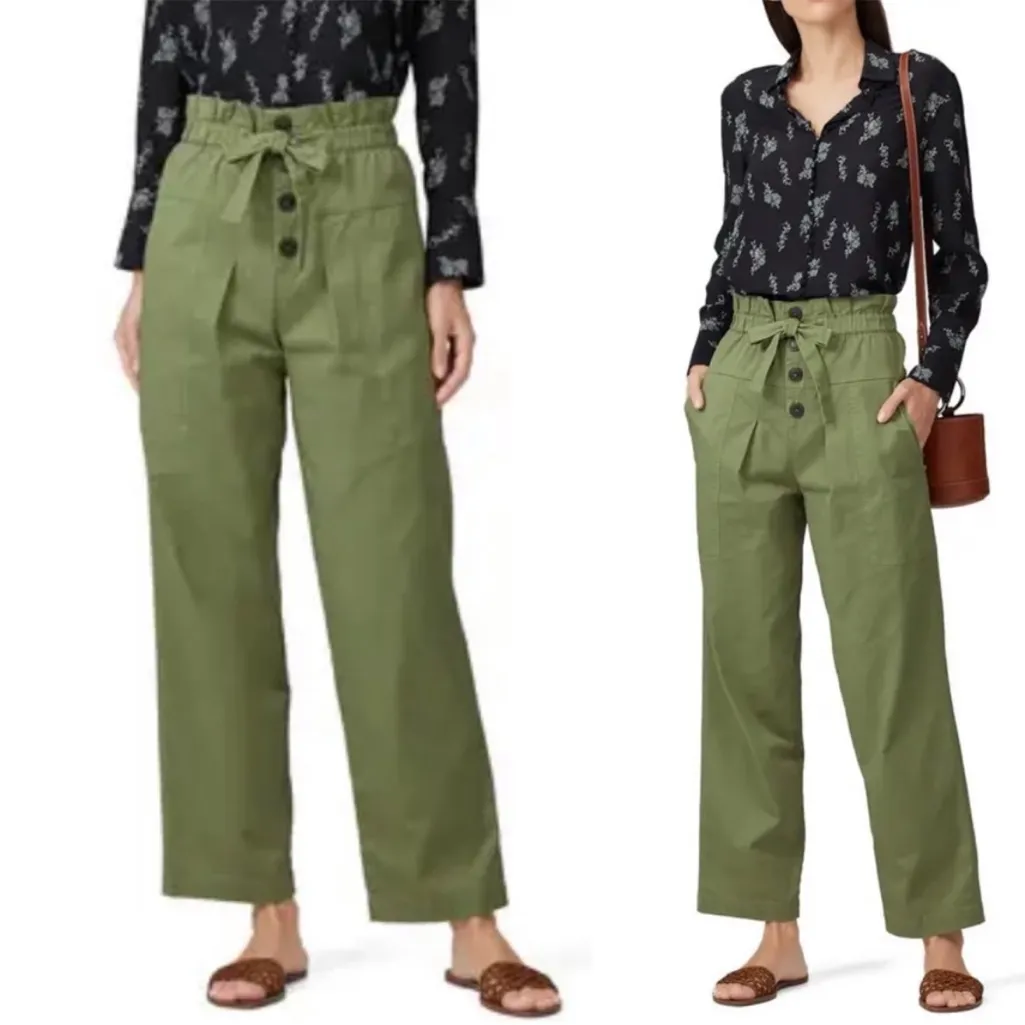 Sea New York Pant Paper Bag Tula‎ Button Fly Cotton Sage Green Wide Ankle Size 6 - Image 2