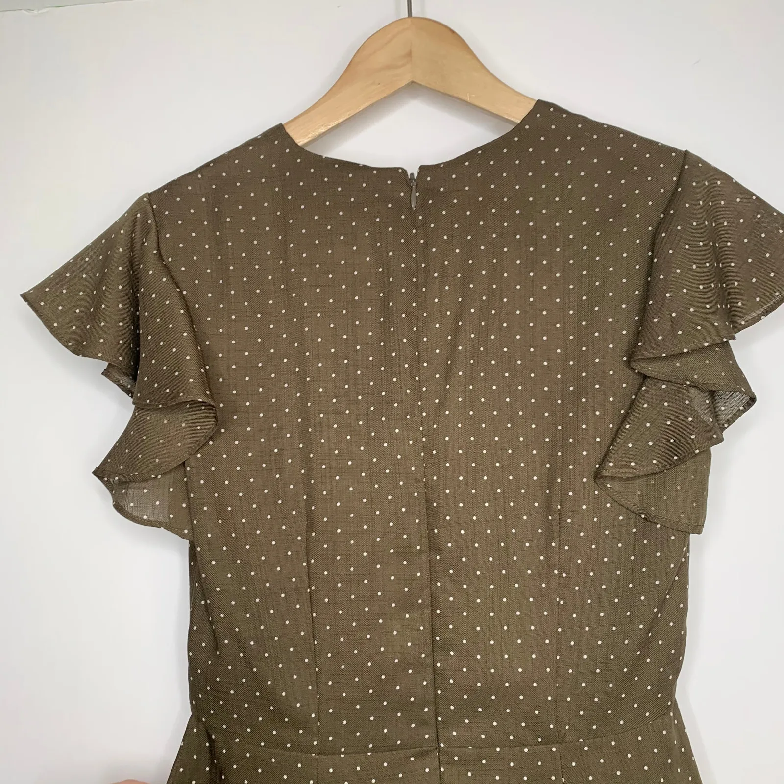 Alexis Benza Flutter-Sleeve Short Chocolate Brown Dot Mini Dress Womens XS - Image 9