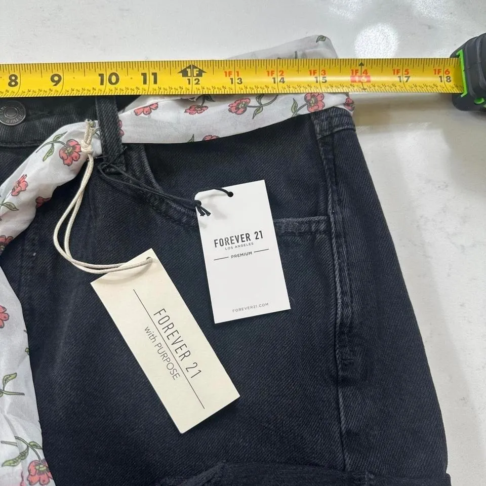 NWT Forever 21 Jean Shorts 29 Womens Black Raw Hem Distressed Floral Scarf Belt - Image 6