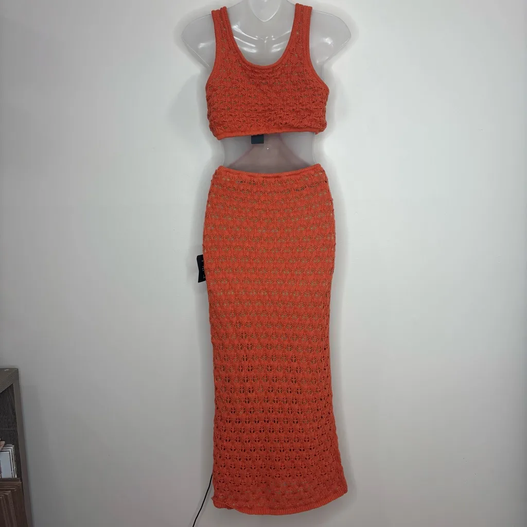 Lulus Beachside Bliss Orange Knit Cutout Sleeveless Midi Dress size small NWT - Image 3