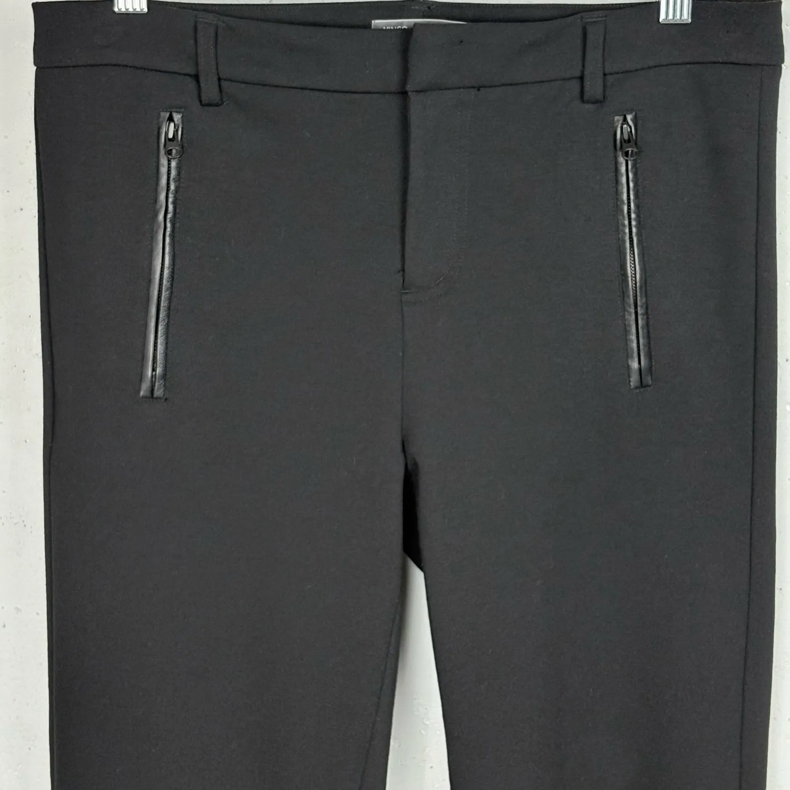Vince Faux Leather Trim Trouser Pant High Waist Black Rayon Blend Zip Fly Size 8 - Image 8