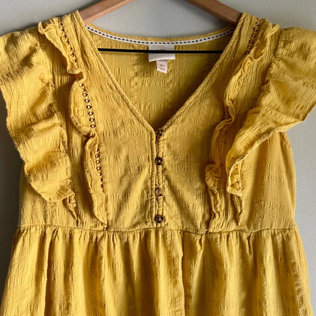 Knox Rose Short Ruffle Sleeve Button Front Yellow Mini Sun Dress Size XS - Image 5