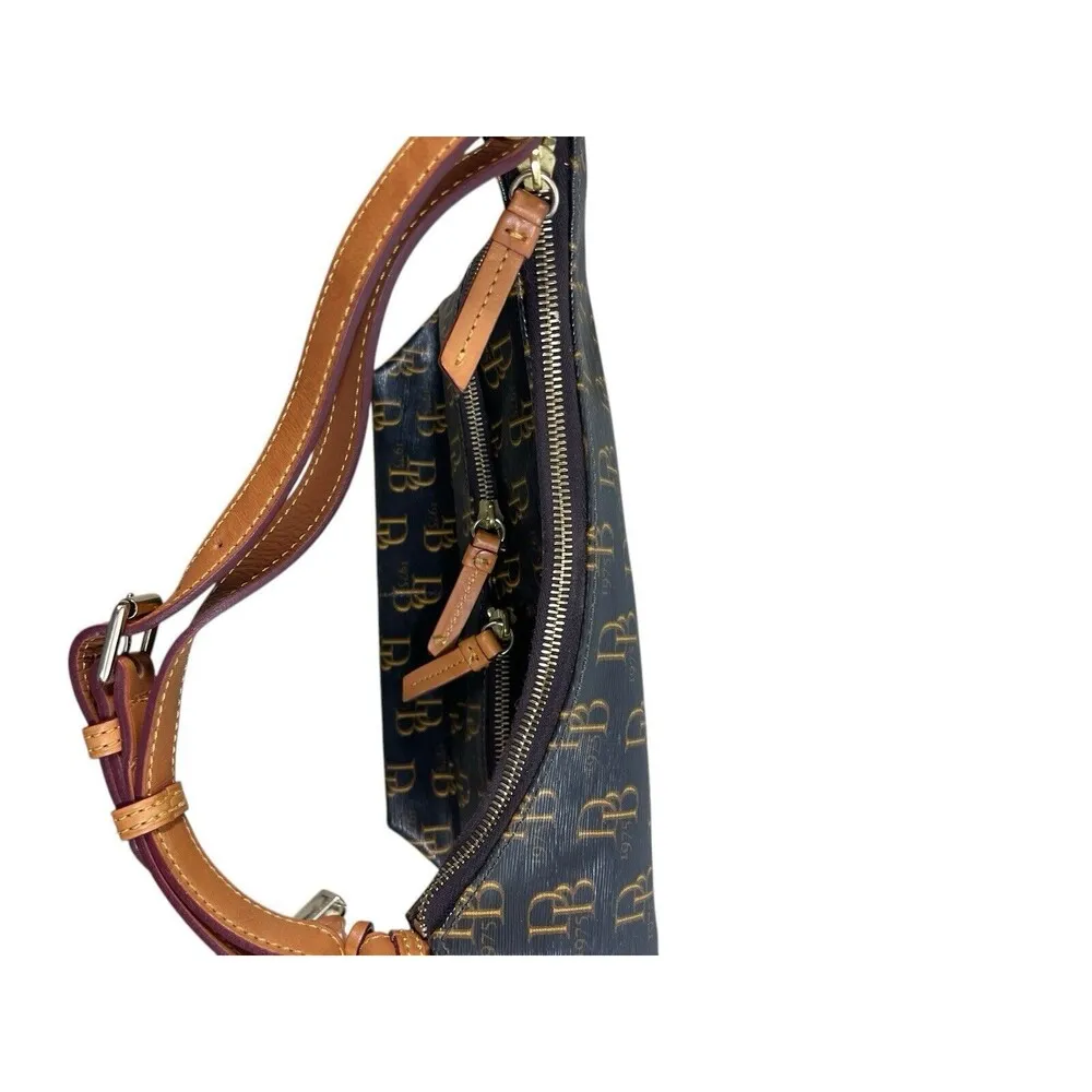 Dooney & Bourke Brown Blck Monogram Brenna Signature Small Zipper Shoulder Purse - Image 8
