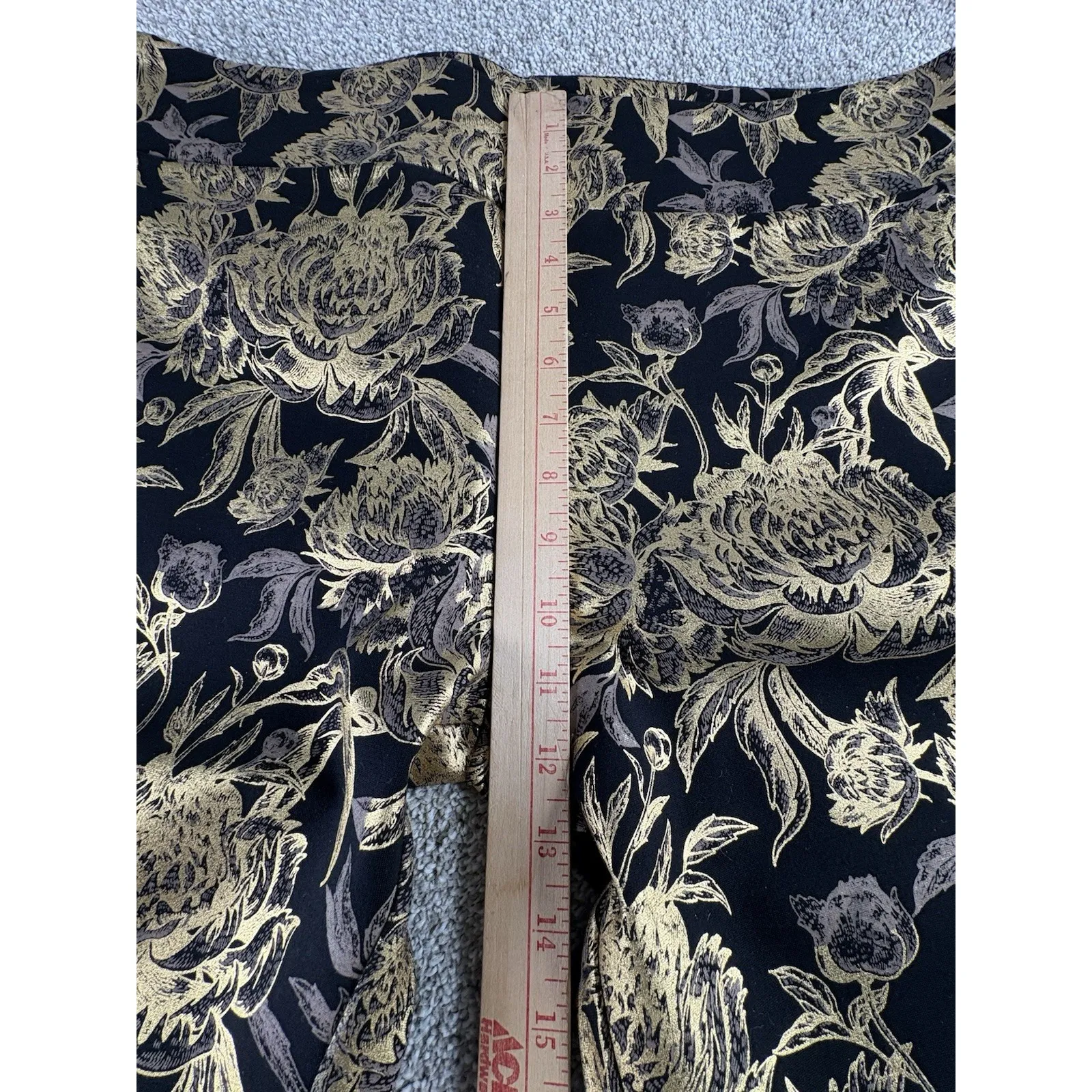 Soft Surroundings Gold Floral Wide Leg Pants L Black Metallic Pull On - Image 4