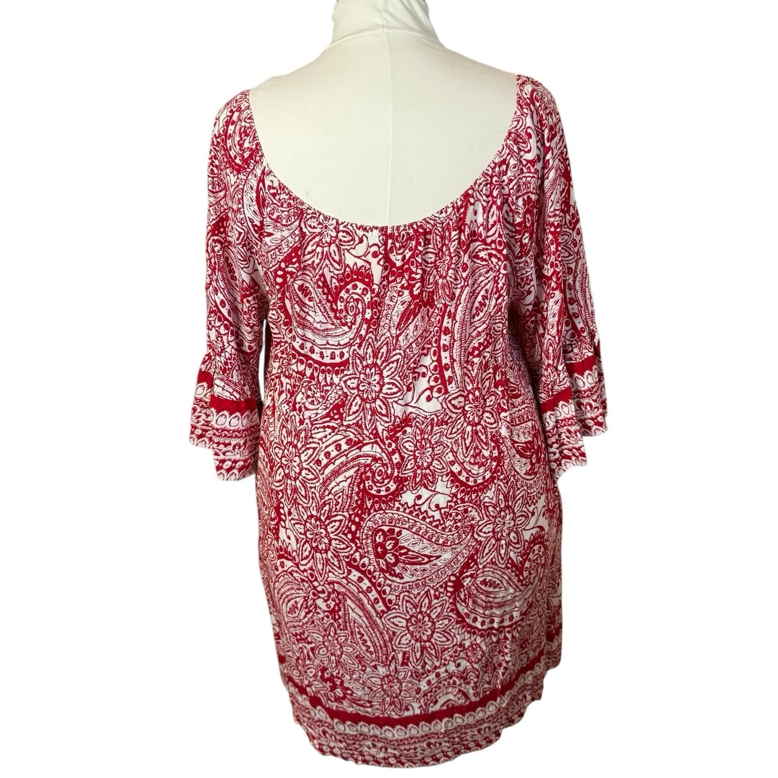 Umgee Dress Off Shoulder Bell Sleeve Red Paisley Floral 2XL Boho Peasant Holiday - Image 7