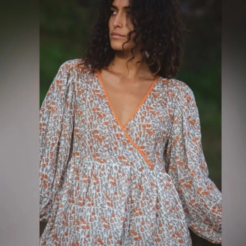 Daughters of India NEW Binita Mini Dress Apricot Color‎ Size Large Orange White - Image 6