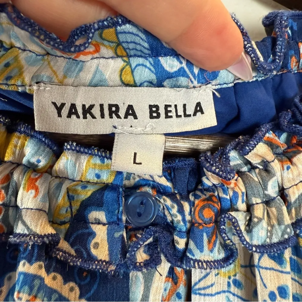 Yakira Bella Skye Dres Blue Paisley Ruffle skirt elastic waist and cuffs L Size L - Image 4