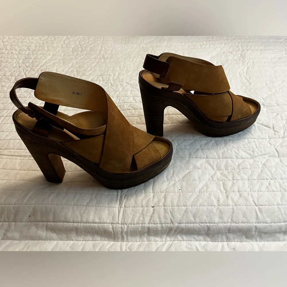 Rag & Bone Sandals Sloane Tan Nubuck Leather Platform Heel Slingback - Image 3