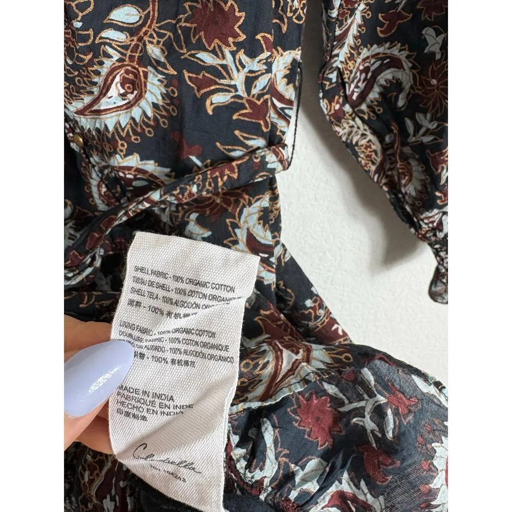 Cleobella Carolyn Split-Neck Paisley Ruffle Mini Dress Small Ruffle Long Sleeve - Image 7