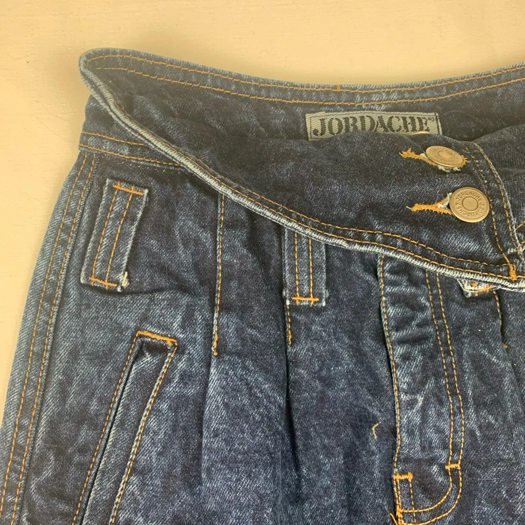 Jordache size 7 24 vintage acid wash Dark Blue Denim Skirt pencil retro 90s fold - Image 4