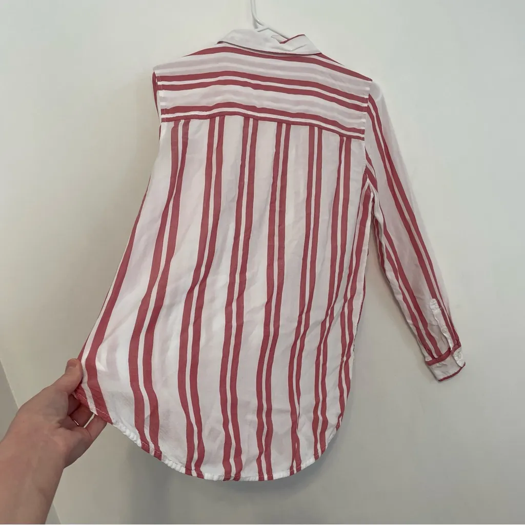 AMERICAN EAGLE AE Oversized Fit White Muted Red Long Sleeve Button Down Shirt XS - Image 13