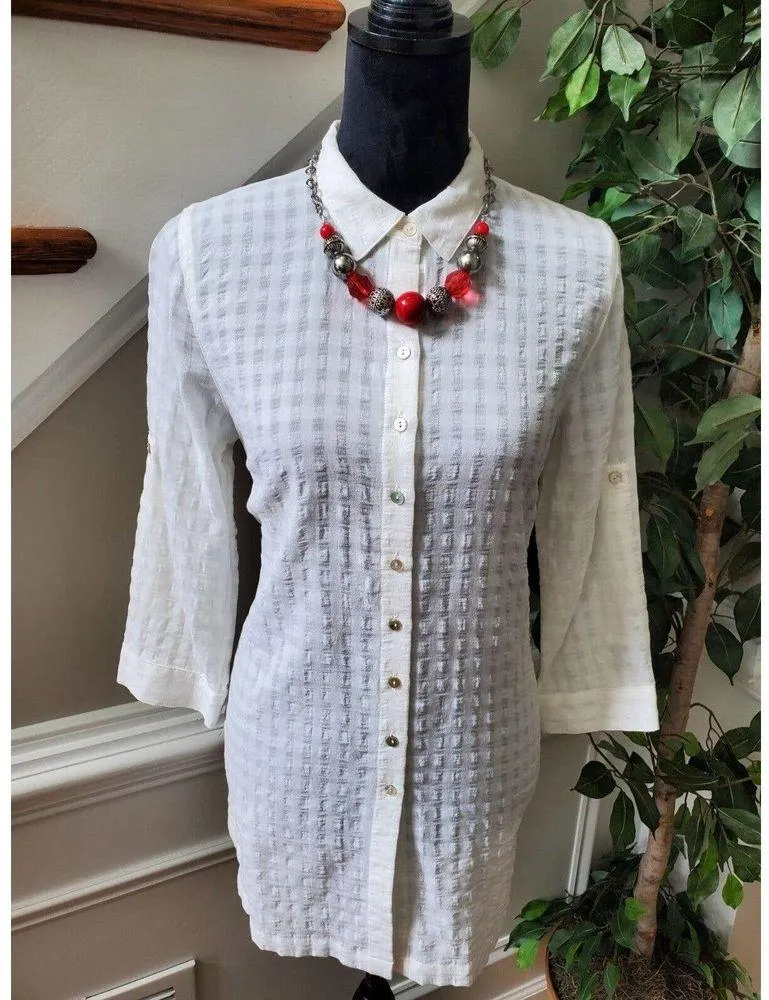 J.Jill Womens White Cotton Collared Long Sleeve Buttons Down Casual Shirt Size S - Image 2