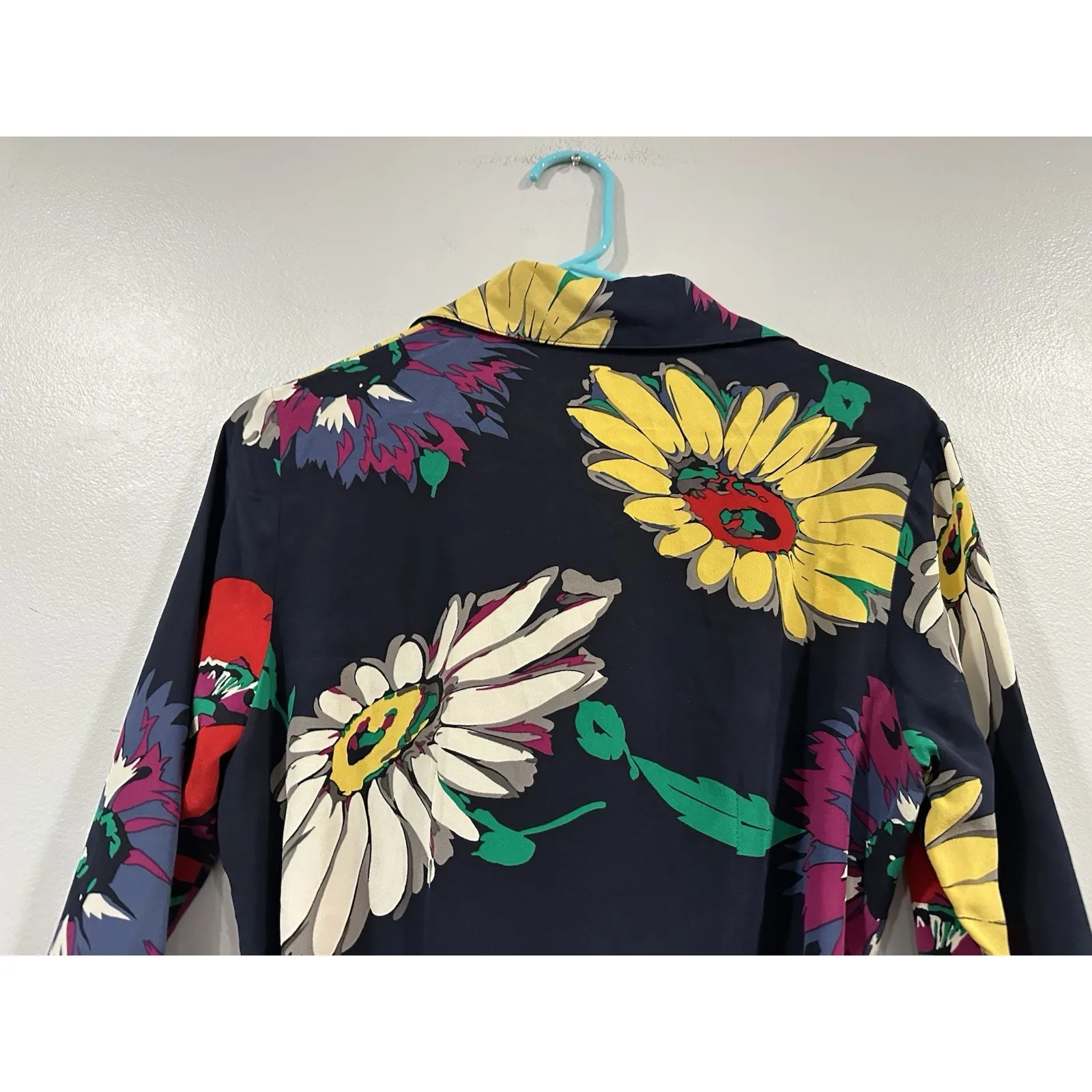 Tucker Silk Crepe de Chine Floral Collared Long Sleeve Dress XS - Image 9