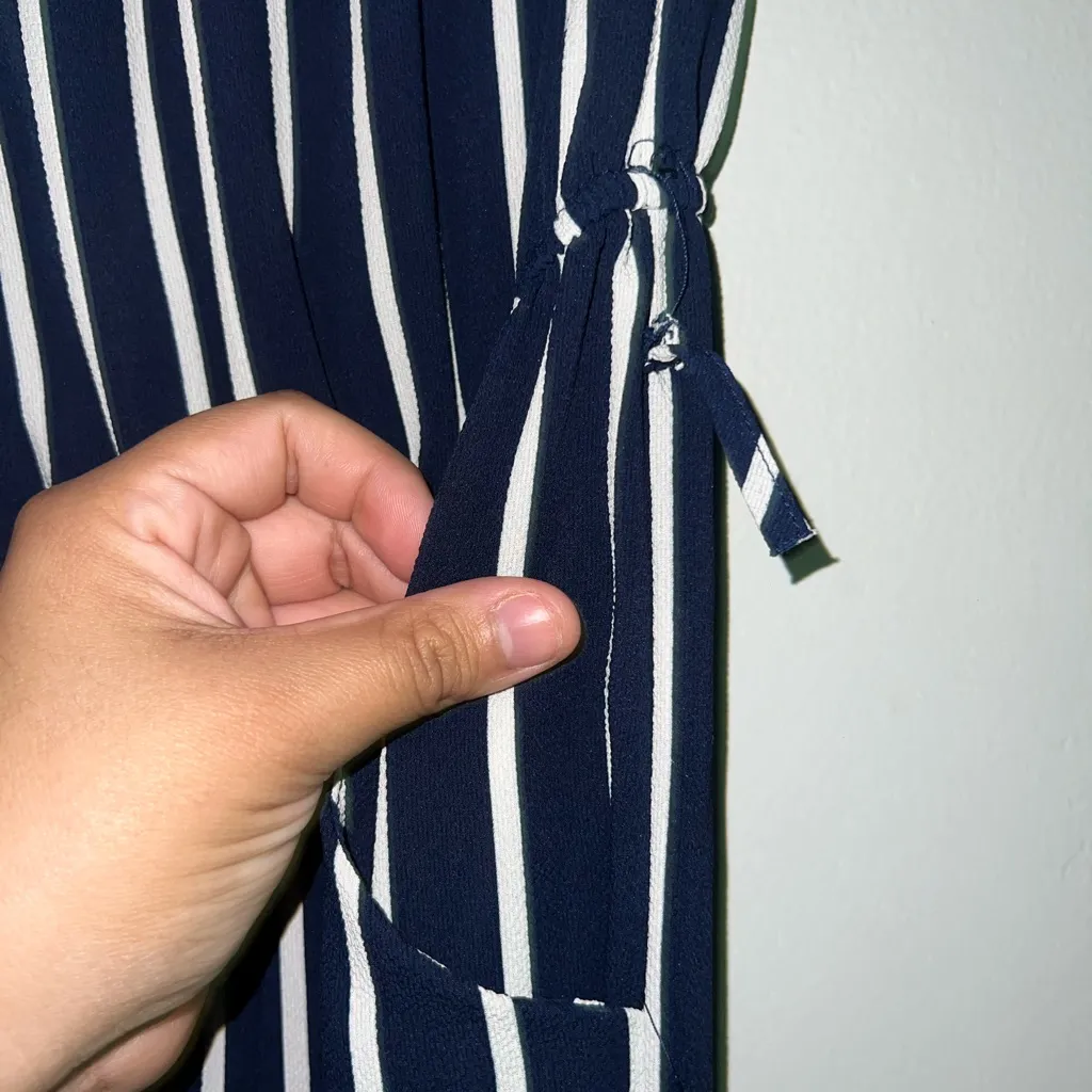 Ambiance Blue and White Striped Jumpsuit with Wide - Image 2