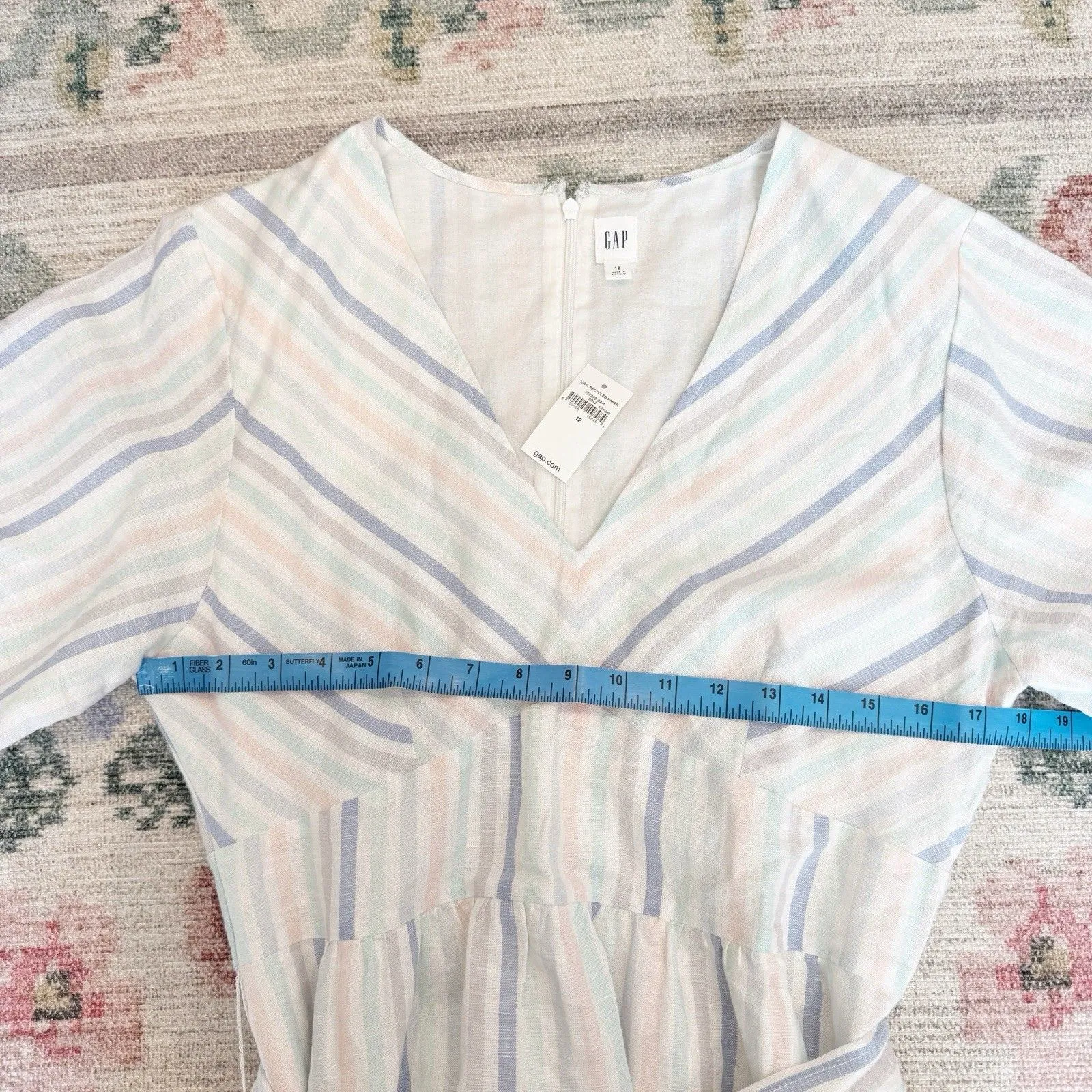 Gap Womens Linen Blend Cottagecore Dress Sz 12 Countryside Coastal Stripes Soft - Image 7