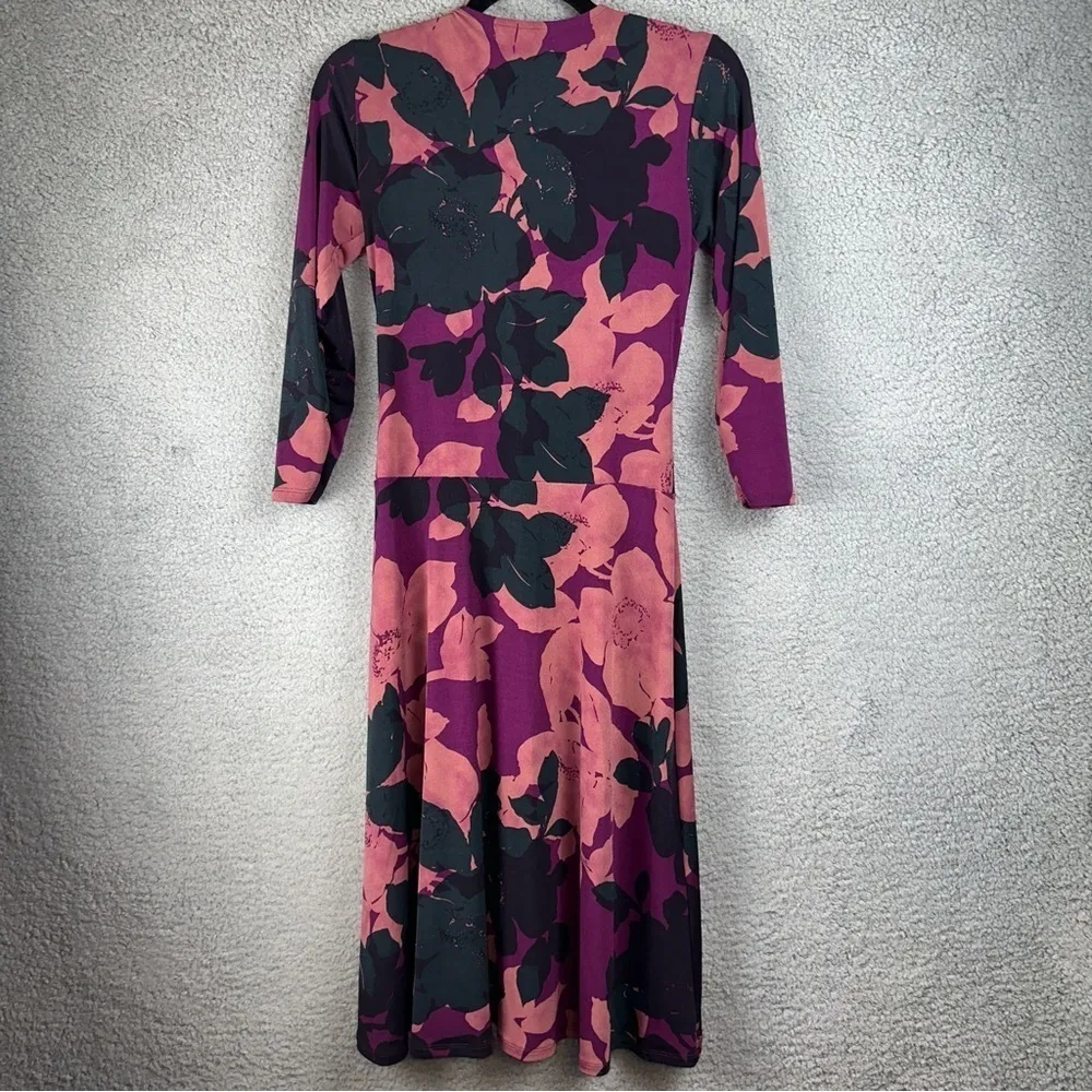 Cabi 837 Dress Small Floral Faux Wrap Shadow Print Boho Art to Wear Hippie Midi - Image 8