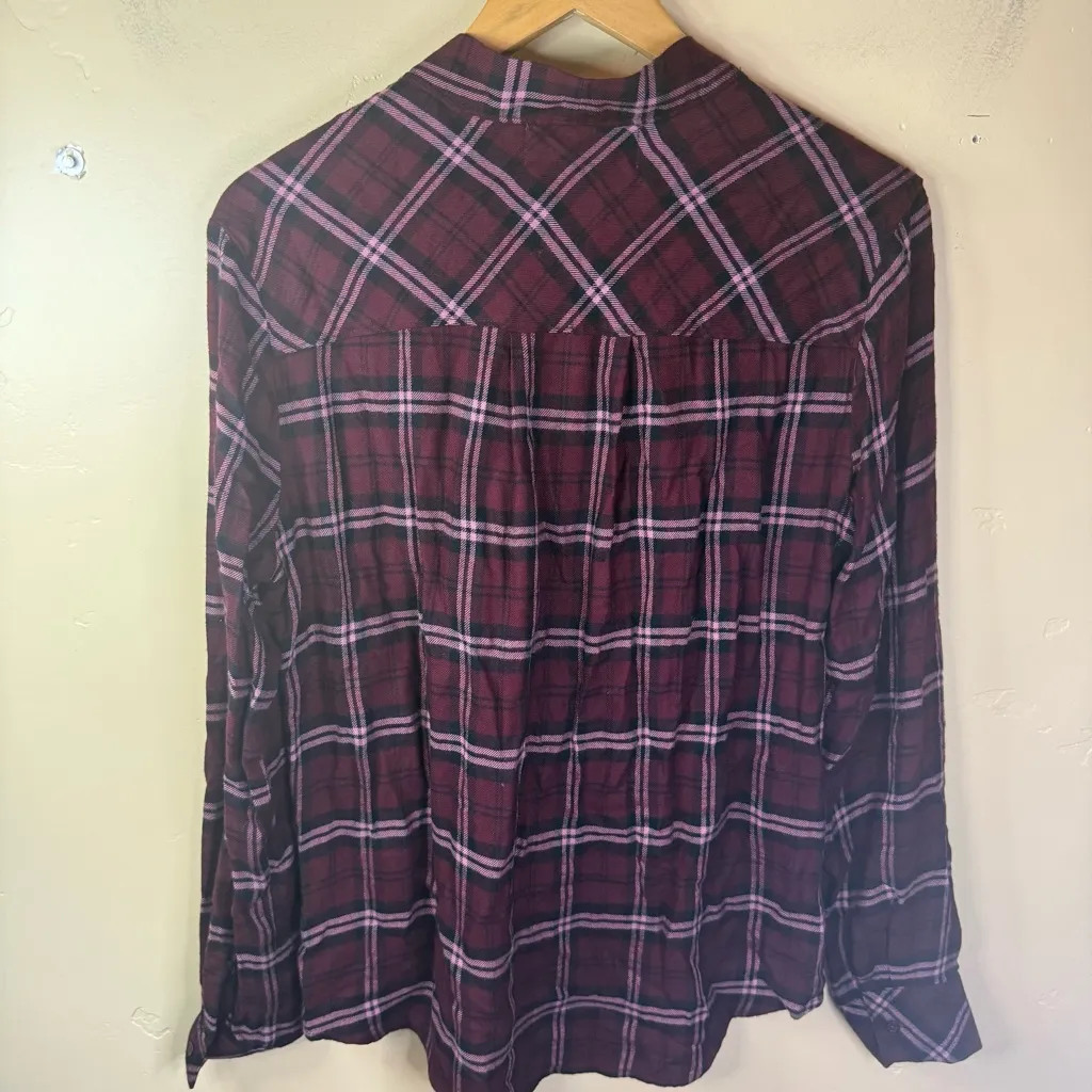 Anthropologie‎ Cloth & Stone Women Plaid Popover Surplice Hi-Low Blouse Medium - Image 7