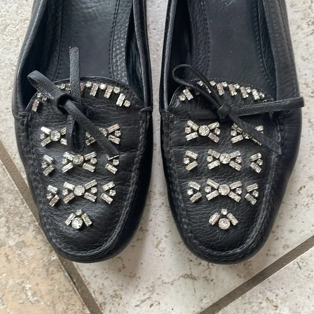 Prada  Black Crystal Embellished Leather Loafers - Image 3