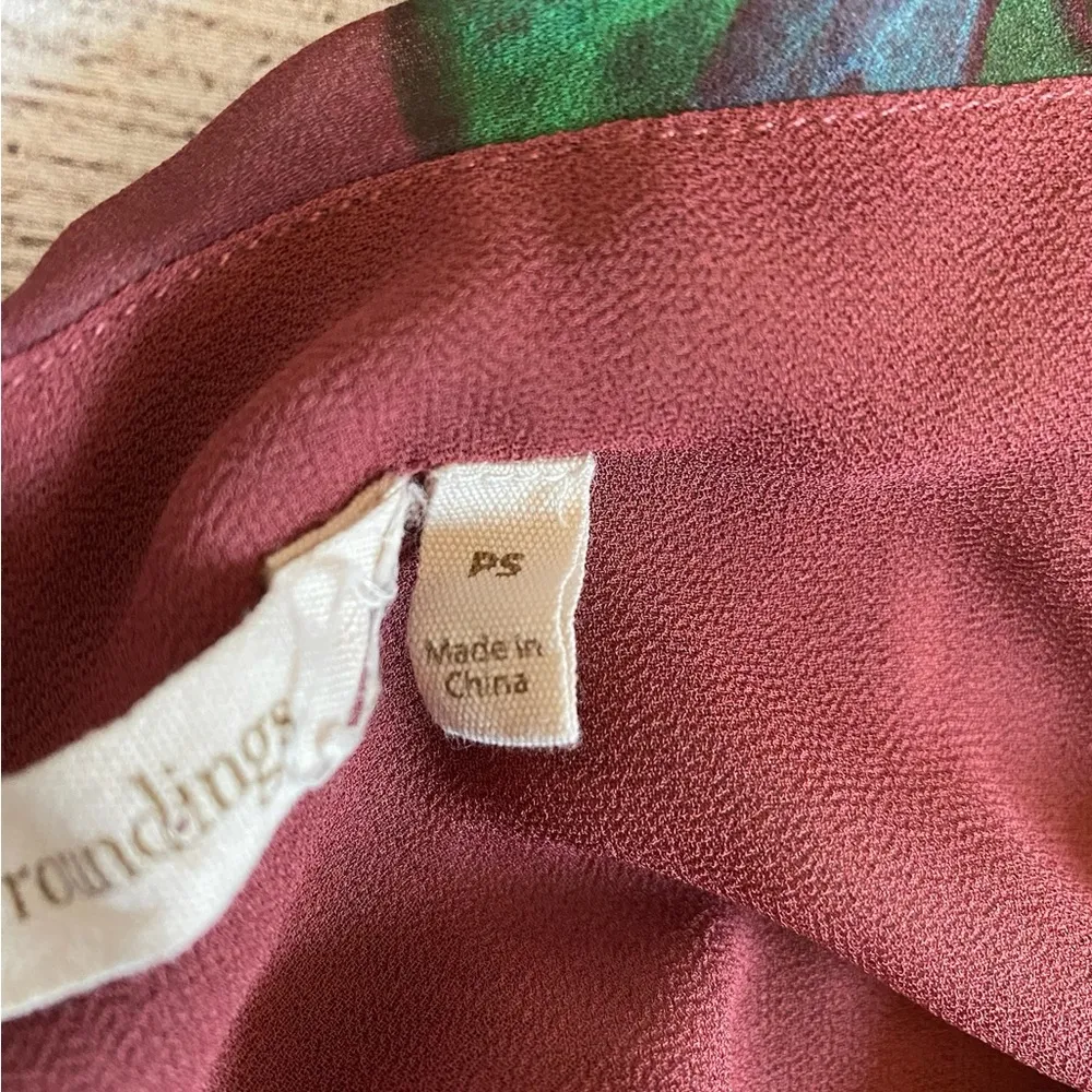 Soft Surroundings Fiore Rosa Merlot Floral Ruffled 3/4 Sleeve Tiered Maxi Dress - Image 7