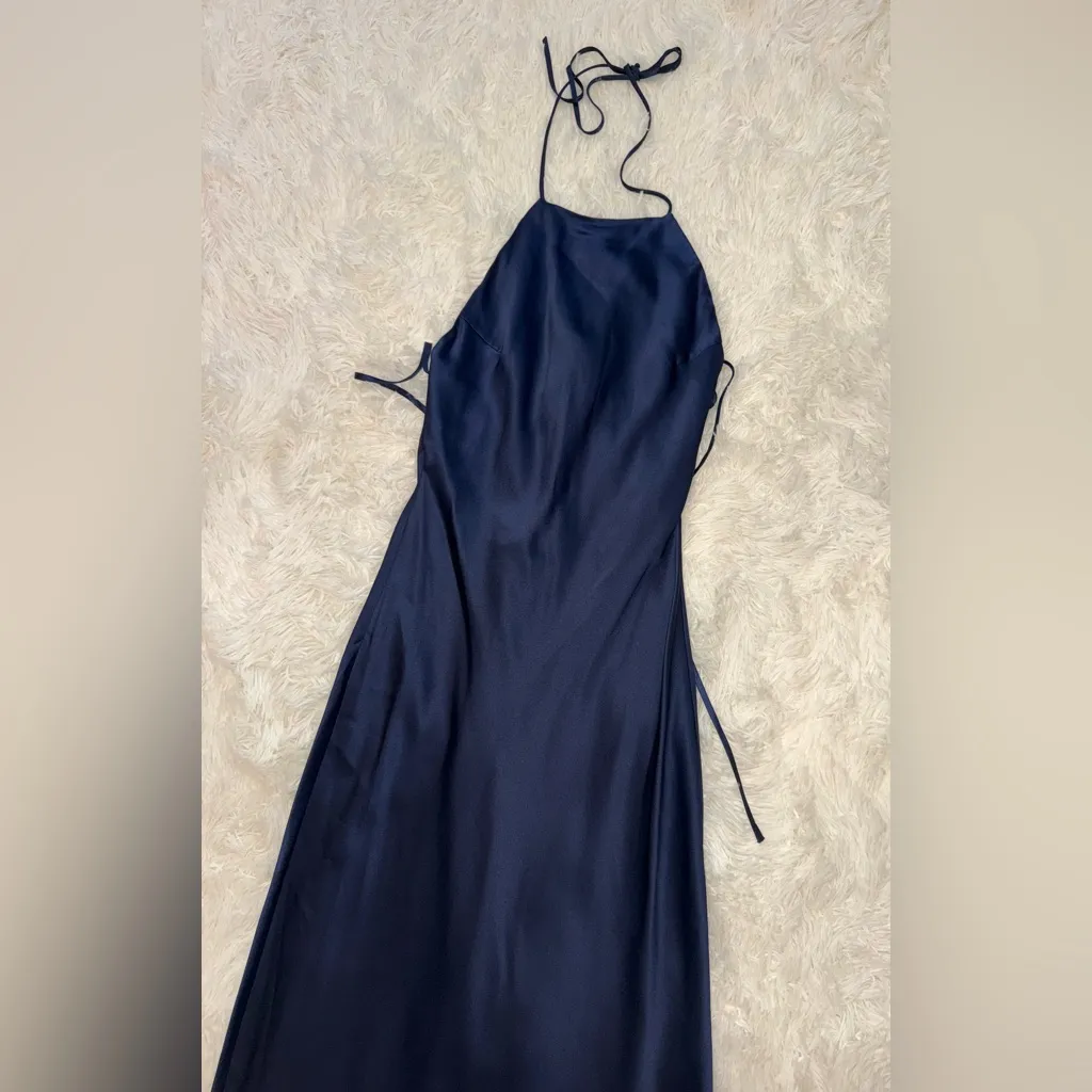 NEW reformation Jeany Silk Charmeuse Halter Navy Blue Dress sz S - Image 6