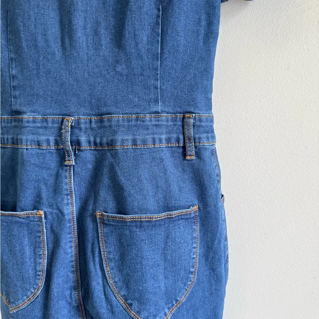 Denim Jumpsuit flair retro cowgirl western Y2K woman’s sz 8 Blue - Image 7