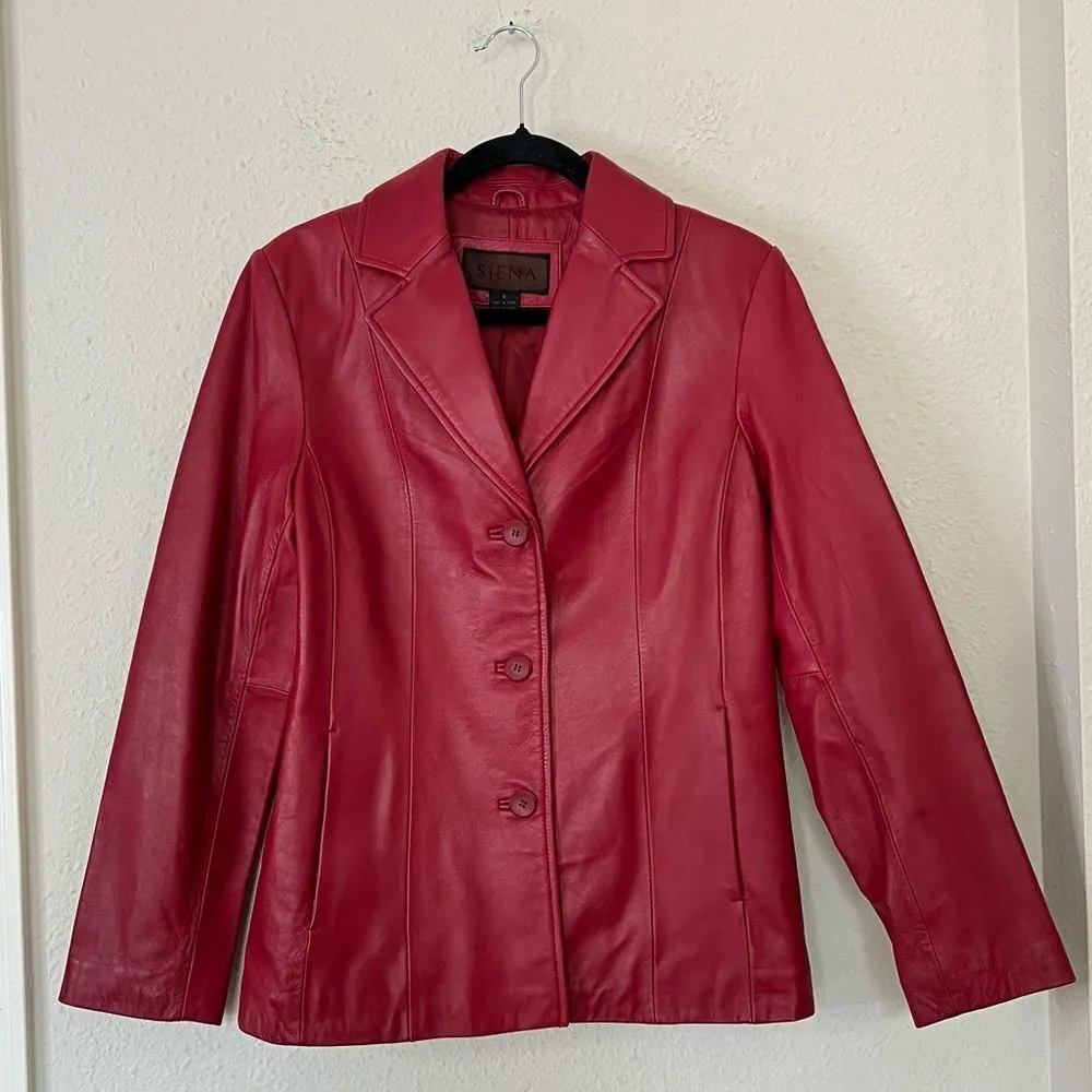 SIENA 100% Leather Red Blazer Jacket| Size 6 - Image 4