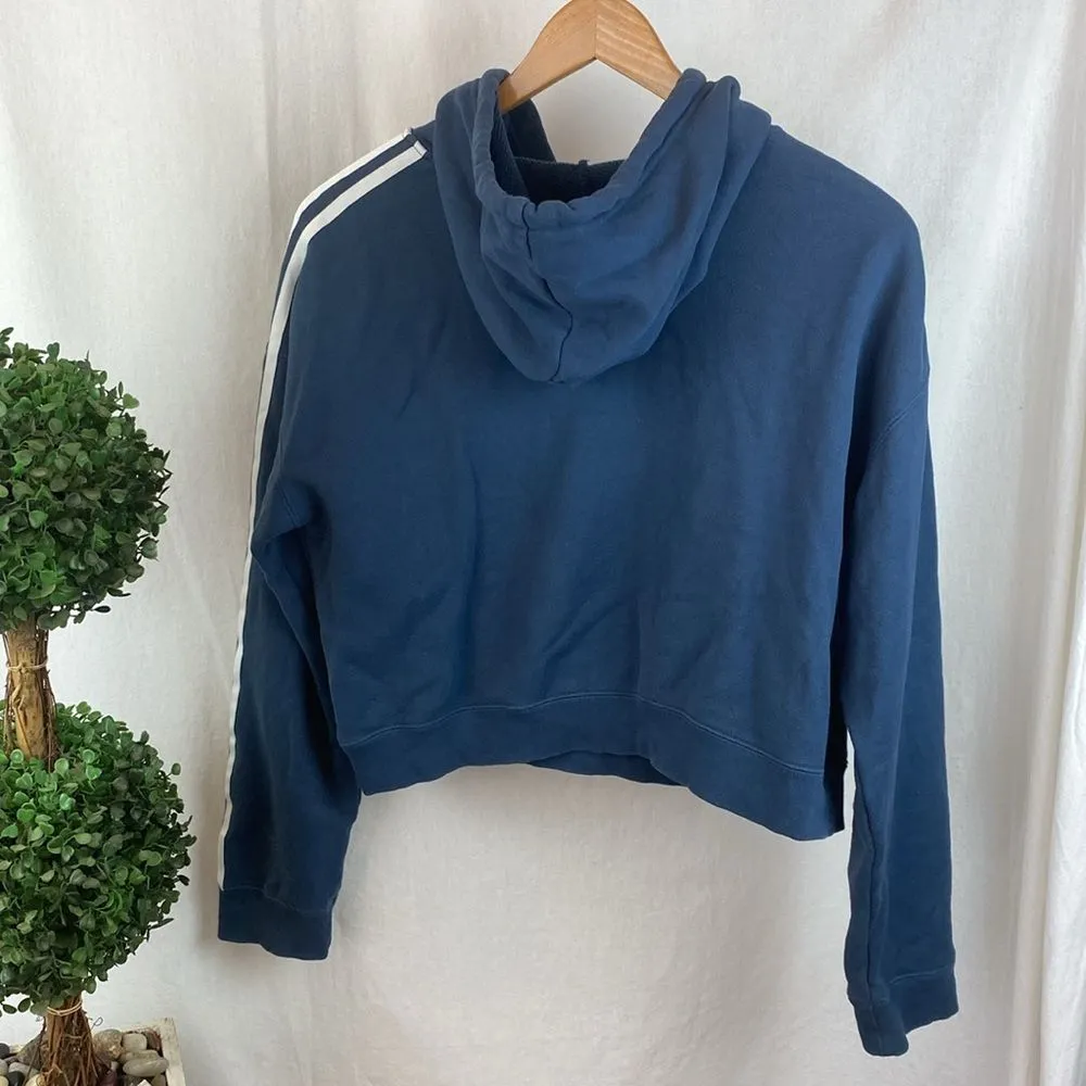 Adidas Blue & White Long Sleeve Cropped Hoody Sweatshirt M - Image 3