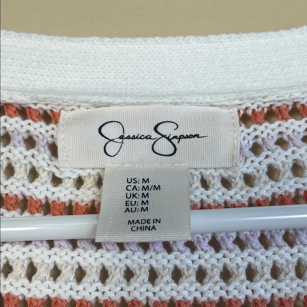 Jessica Simpson Women’s Crochet Knit Striped Cropped Button-Up Cardigan Sweater - Image 6