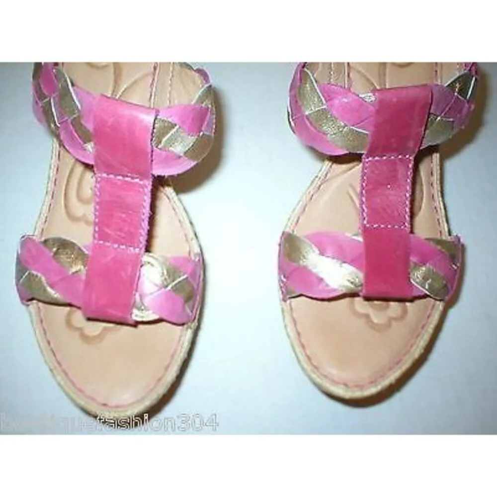 New Womens 9 Born Sandals Shoes Wedge Pink Comfort Gold Tan Braid Barstow Metall - Image 5
