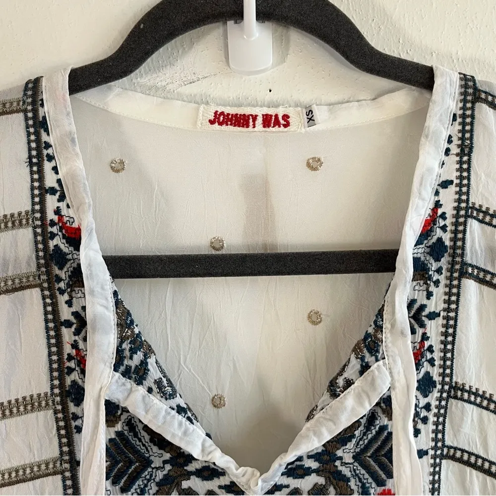 Johnny Was Top Cherpas White Green Embroidered Tunic Poncho Top Sz XS EUC - Image 6