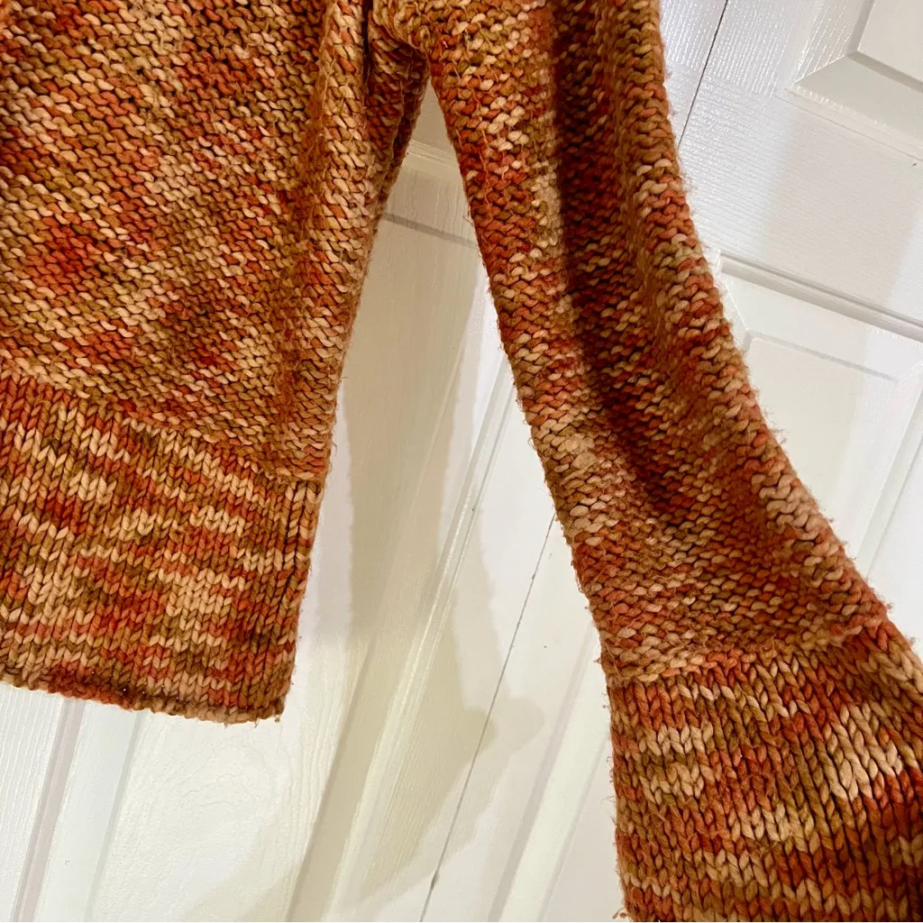 Tinu & Stu Chunky Knit Wool Orange Collared Cardigan Sweater Size Medium Womens - Image 7