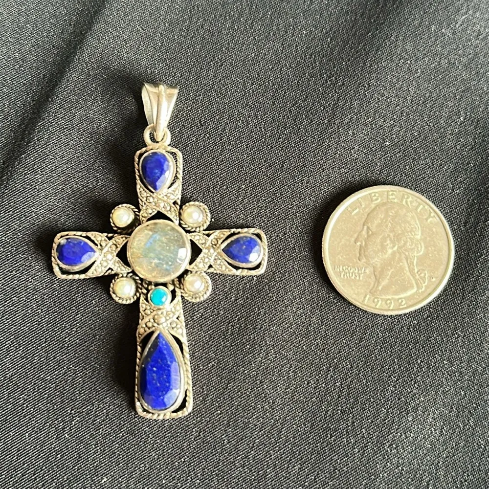Nicky Butler NWOT labradorite & lapis lazuli cross pendant in 925 sterling Blue - Image 5