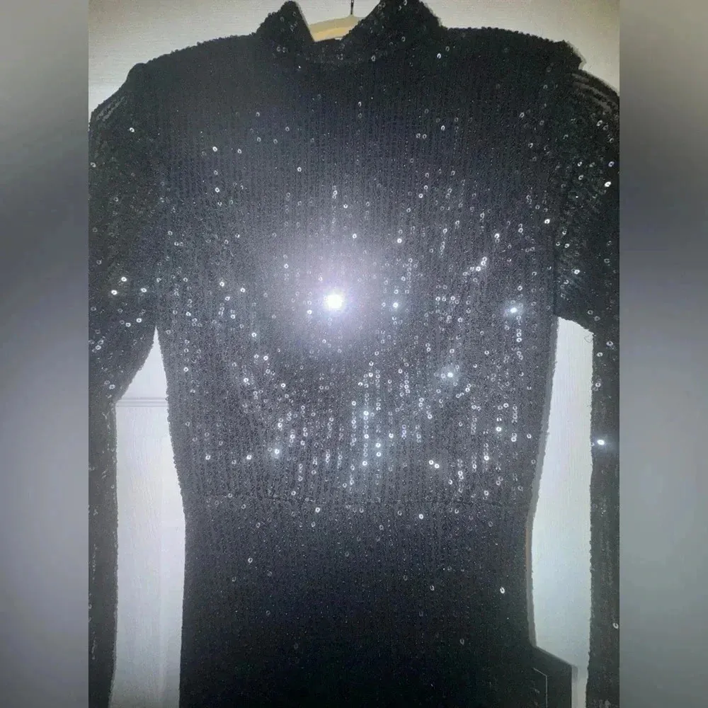 Mac Duggal women’s SEQUIN HIGH NECK LONG SLEEVE LACE UP GOWN black 42014 sz0 NWT - Image 3