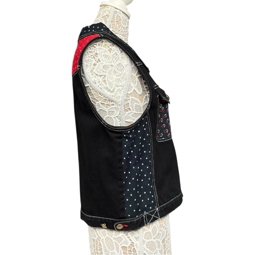 Carole Little Sport Black Zip Vest XL Star Moon Western Denim Style Vintage - Image 5