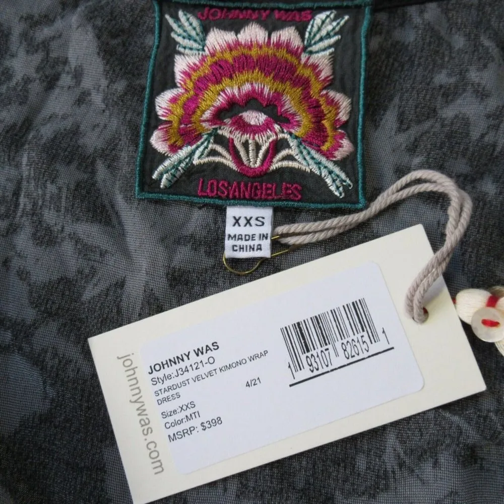 NWT Johnny Was Stardust Velvet Kimono Wrap in Black Star Dress XXS 2XS $398 - Image 4