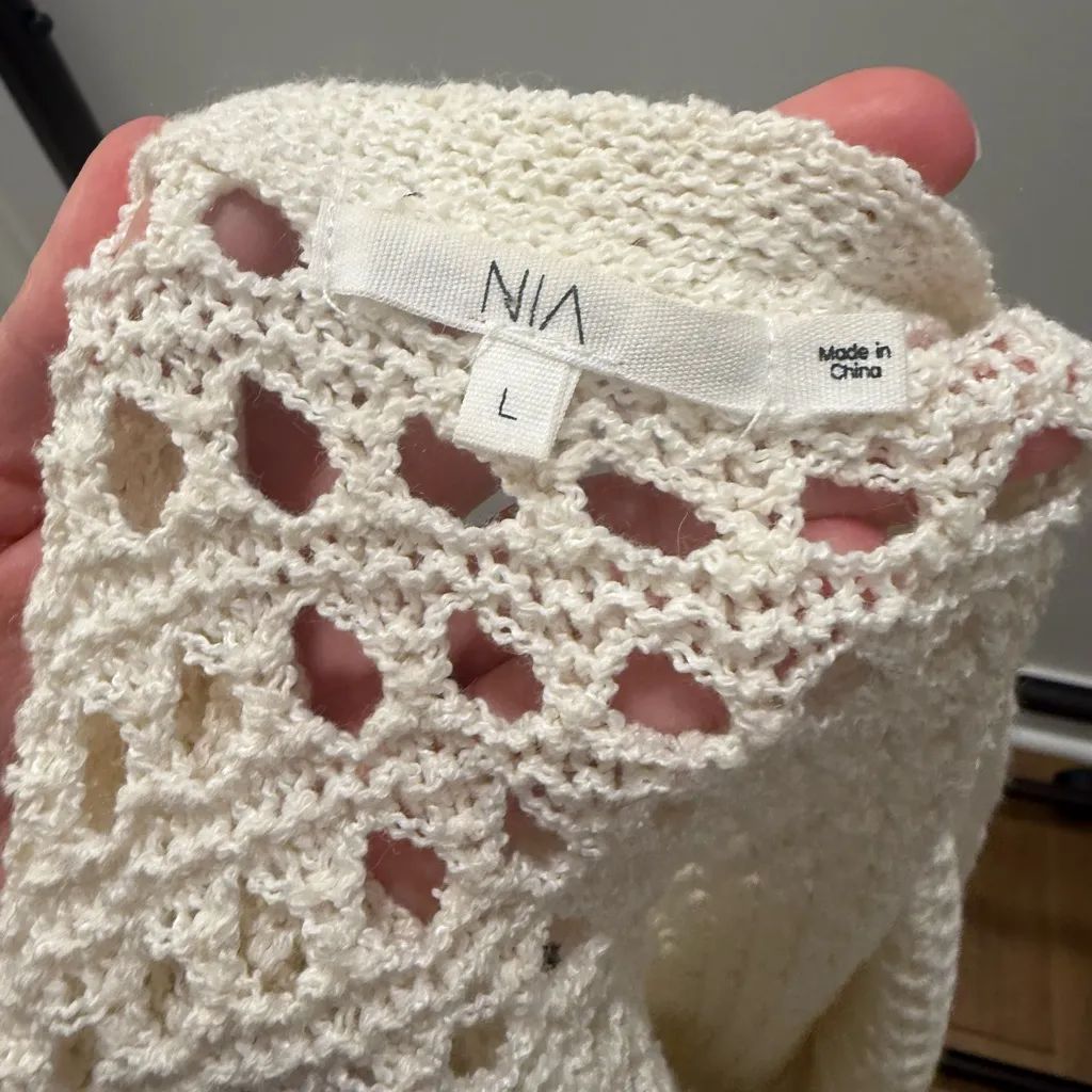 NIA Cream Crochet Knit Button Front Cardigan Sweater Size L - Image 2