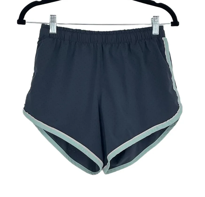 rabbit Women's Gray Light Blue Trim Elastic Waist Repeats 4" Athleisure Short - Image 1