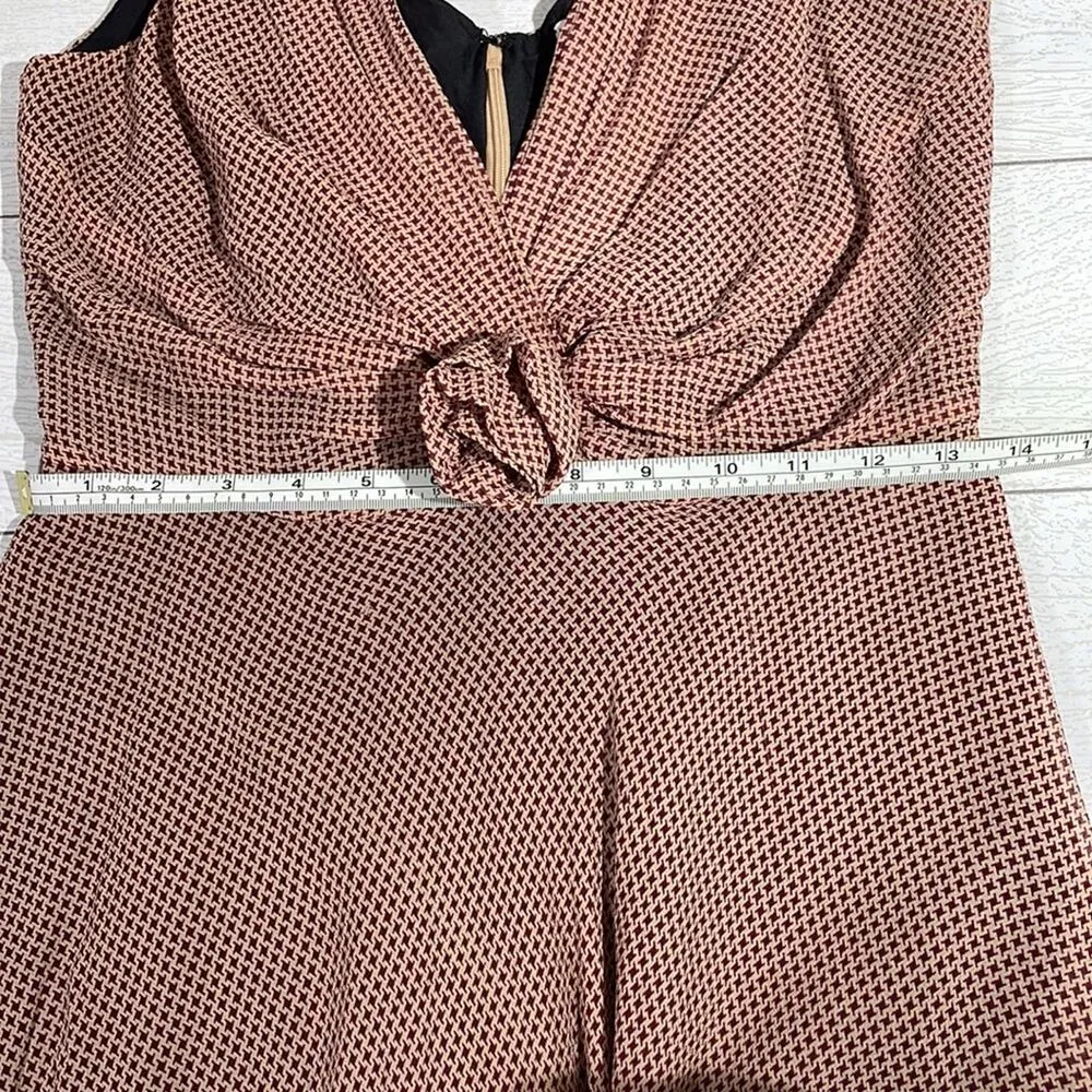Fiori Di Zucca Red Cream Retro Mini Houndstooth Print Silk A Line Dress Size 10 - Image 9