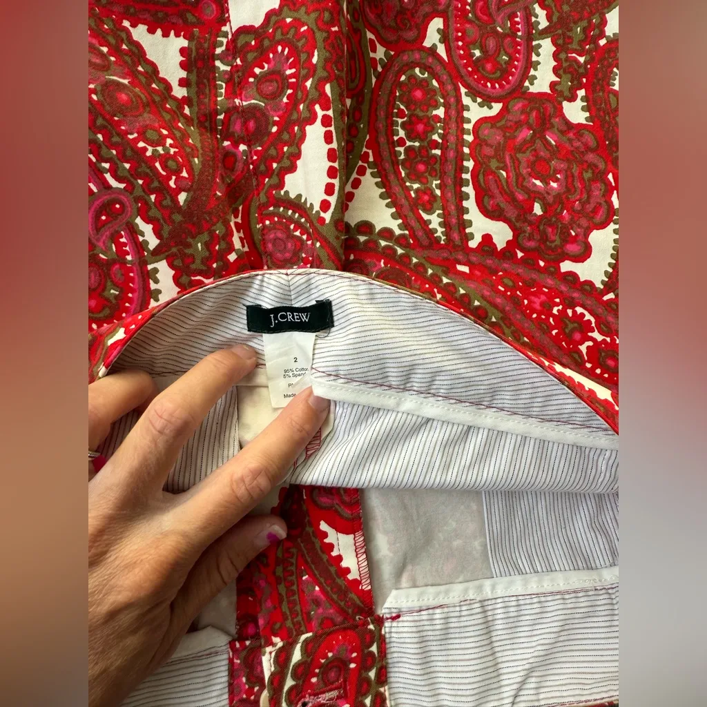 J. Crew Floral Paisley Mini Skirt Cotton Pink Green White Red Hippie Boho Size 2 - Image 7