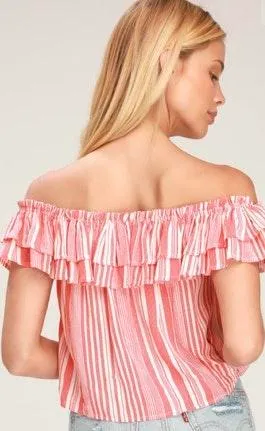 Striped Off Shoulder Crop Top - Image 3