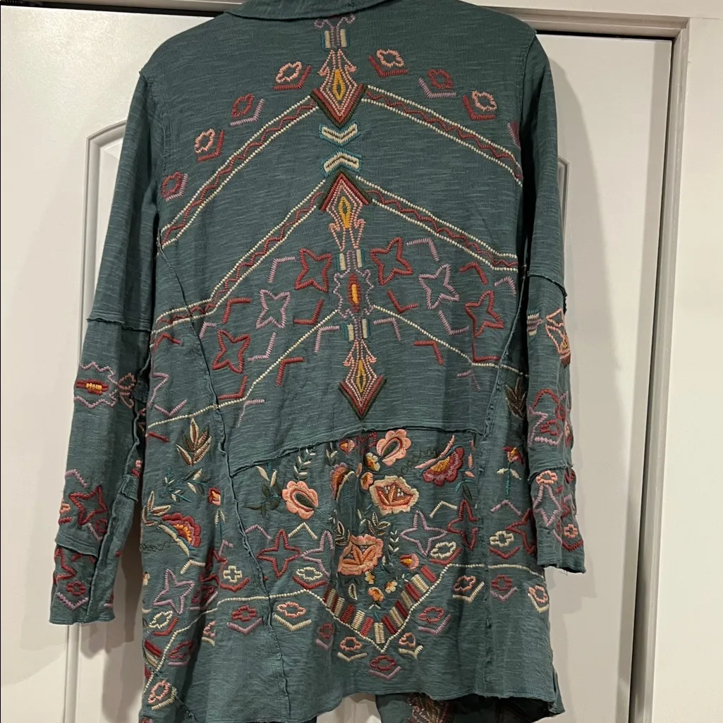 Coldwater Creek Juniper Ridge Knit Embroidered House‎ Coat Dusty Green Cardigan - Image 6