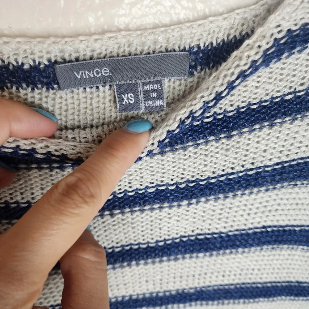 Vince Sweater Womens XS Blue White Striped 100% Linen Scoop Neck - Image 2