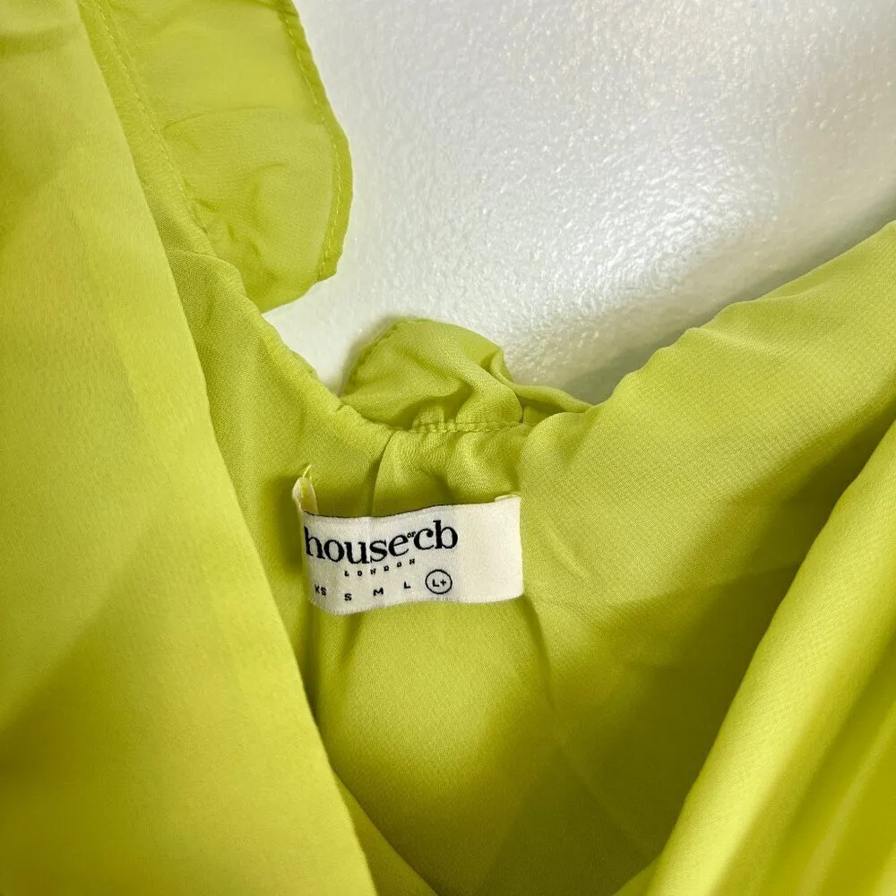 HOUSE OF CB Pixie Ruffle Georgette Body-Con Cocktail Dress in Lime Green Large+ - Image 7