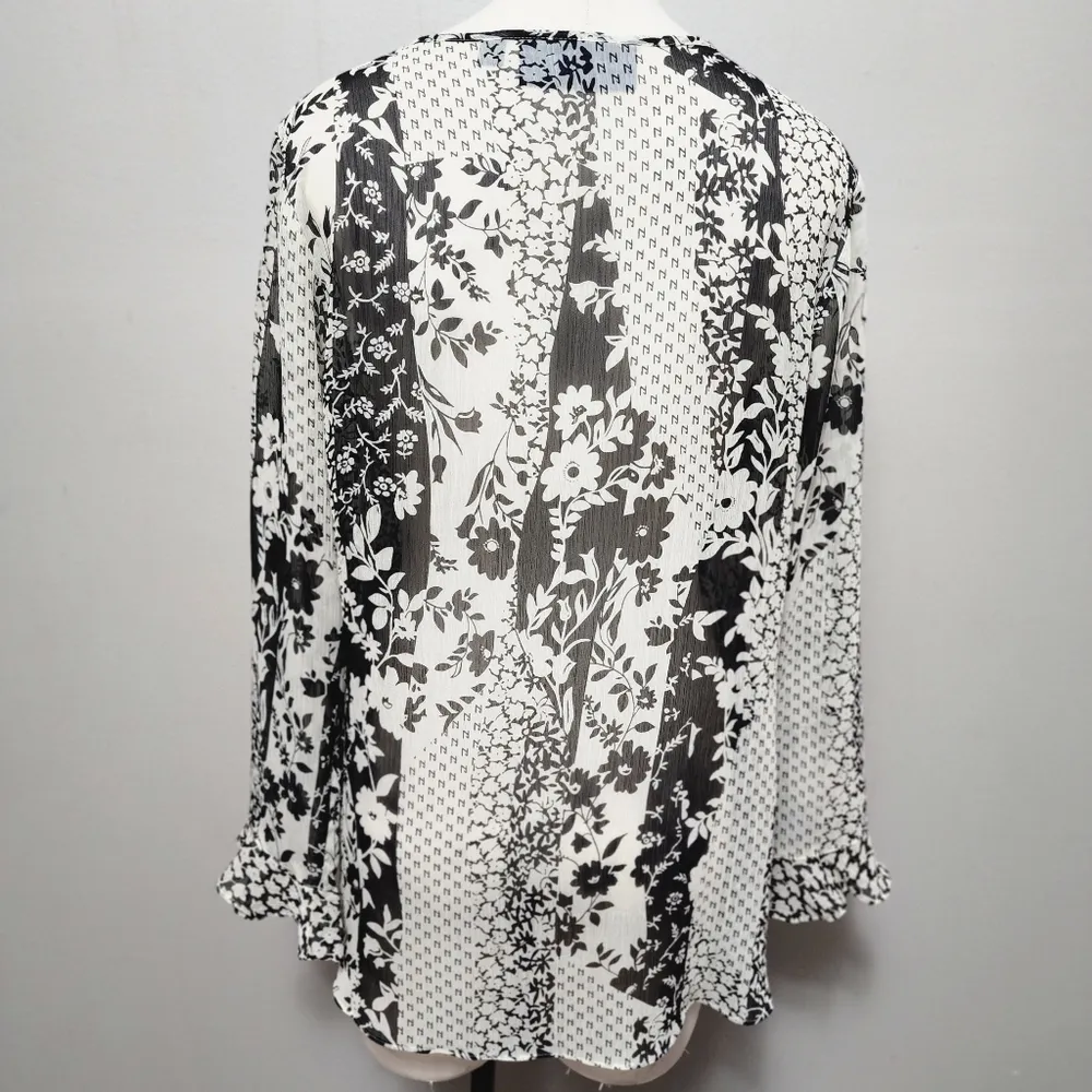 Susan Graver abstract floral sheer ruffle tunic blouse size small - Image 6