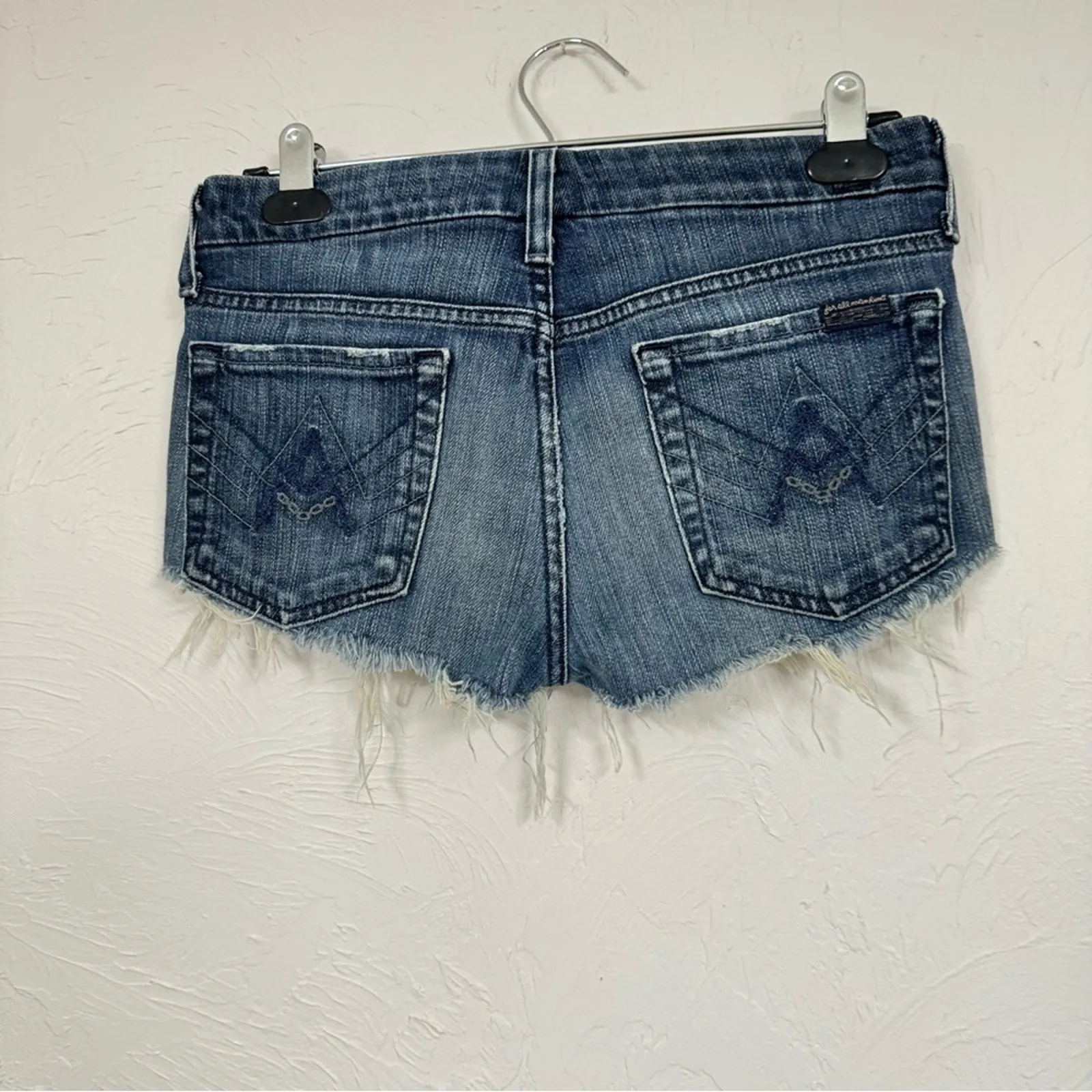 7 For All Mankind A Pocket Micro Cut Off Jean Shorts Women 28 Festival Denim Y2K - Image 7
