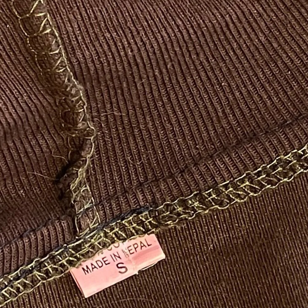 Patchwork Floral Flower Cotton Hippie Boho Nepal Zip Up Hoodie Sweatshirt S Brown - Image 9