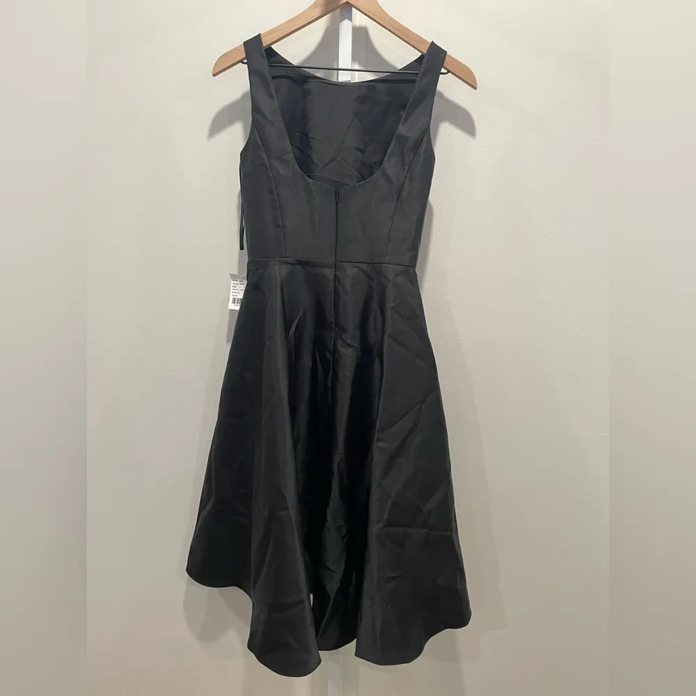 Alfred‎ Sung Bateau Neck Satin High Low Cocktail Dress In Black Size 2 - Image 9