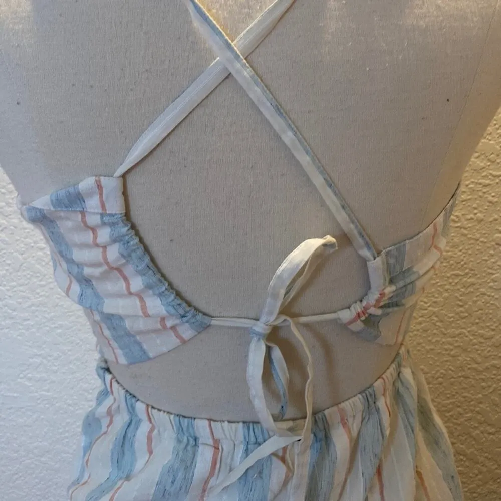 Roxy Snow White Omega Stripe Ruffle Sunday With You Sleeveless Dress NWT Sz M - Image 4