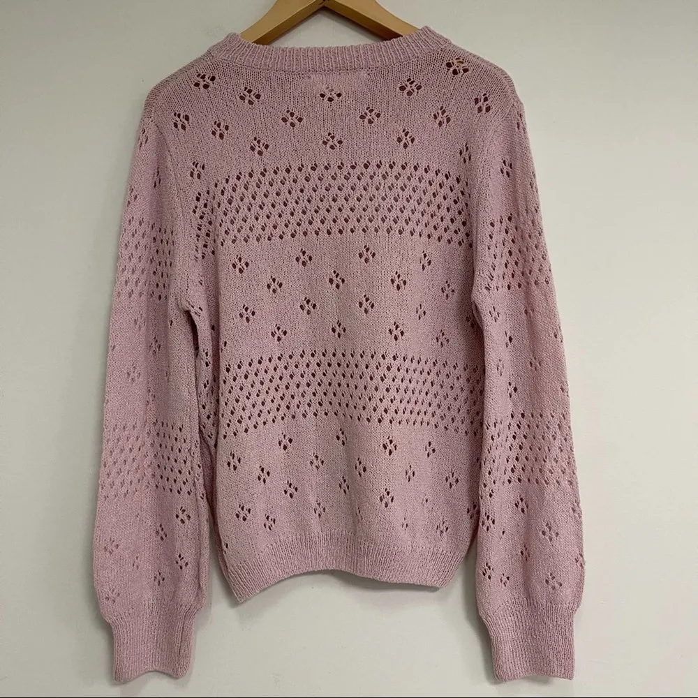 NWOT ASTR THE LABEL Sweater Belle Pointelle Pink Lavender Perforated Floral Med - Image 6