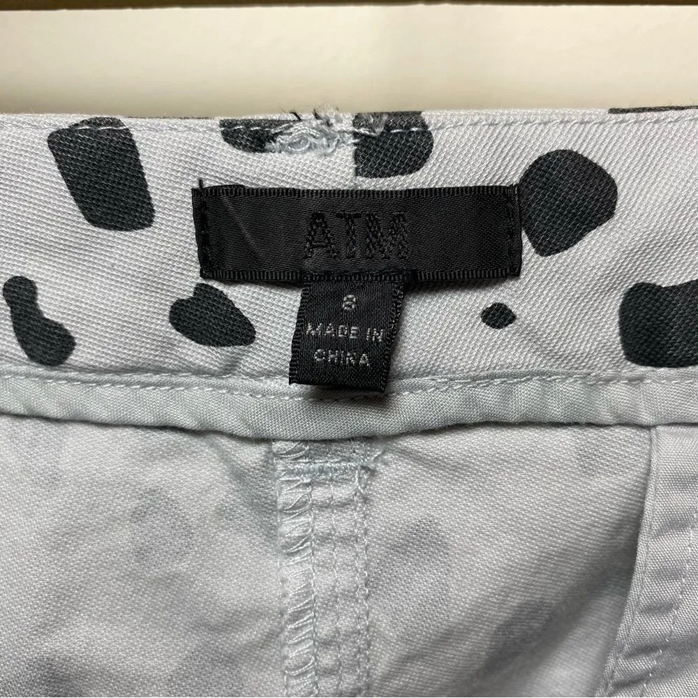 ATM NEW Leopard Animal Print Distressed Hem Mini Skirt Pale Silver Gray Sz 8 Black - Image 4